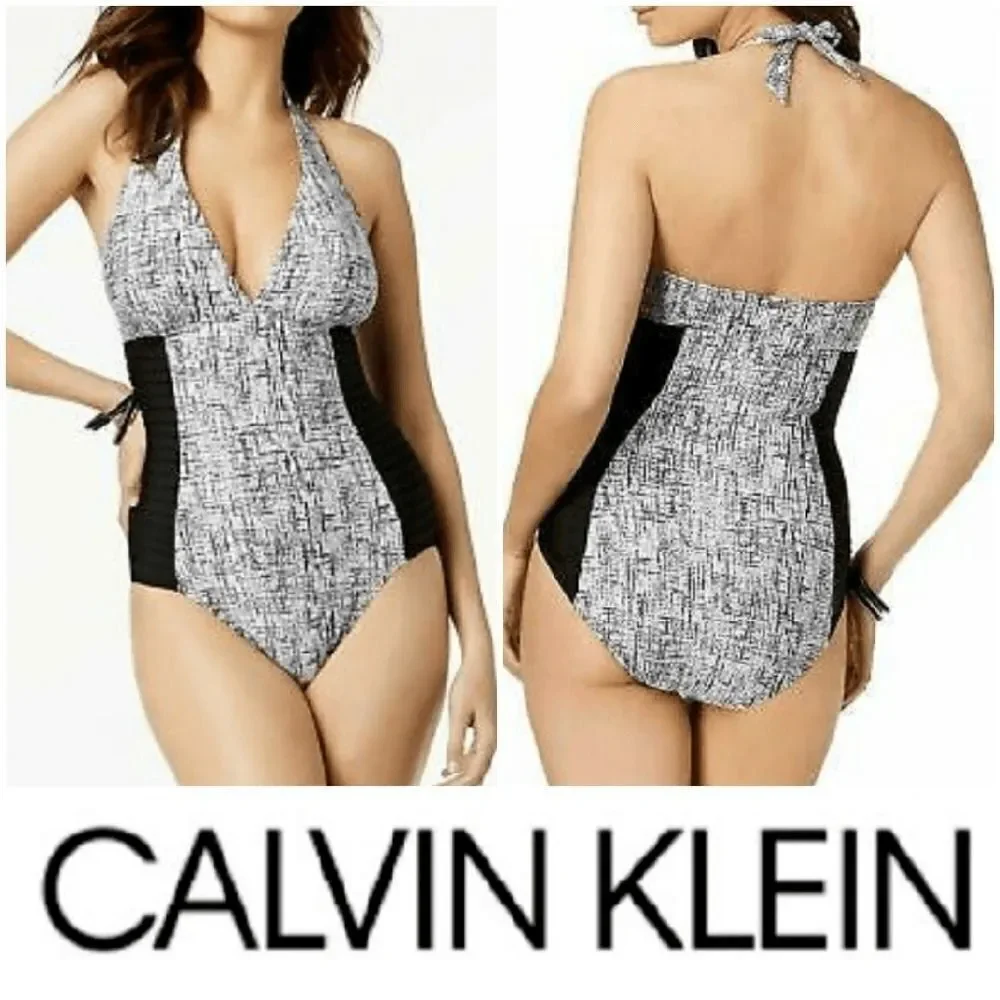 Calvin Klein Solid High Neck One Piece Swimsuit Tummy control